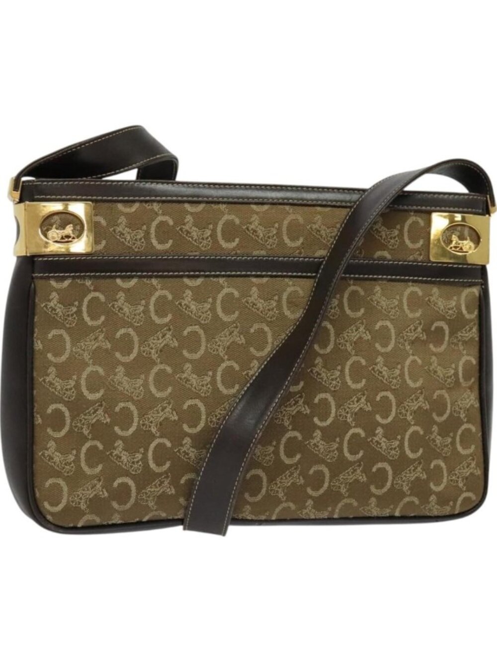 CELINE C Sulky Shoulder Bag Canvas Beige Gold